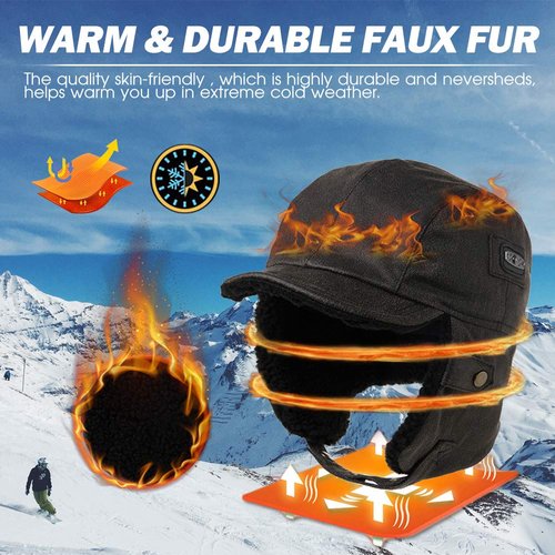 Comhats Aviator Hat Faux Leather Pilot Cap Oversize Adult Men Winter Trapper Hunting Hat 56-66CM (US, Alpha, X-Large, Black)