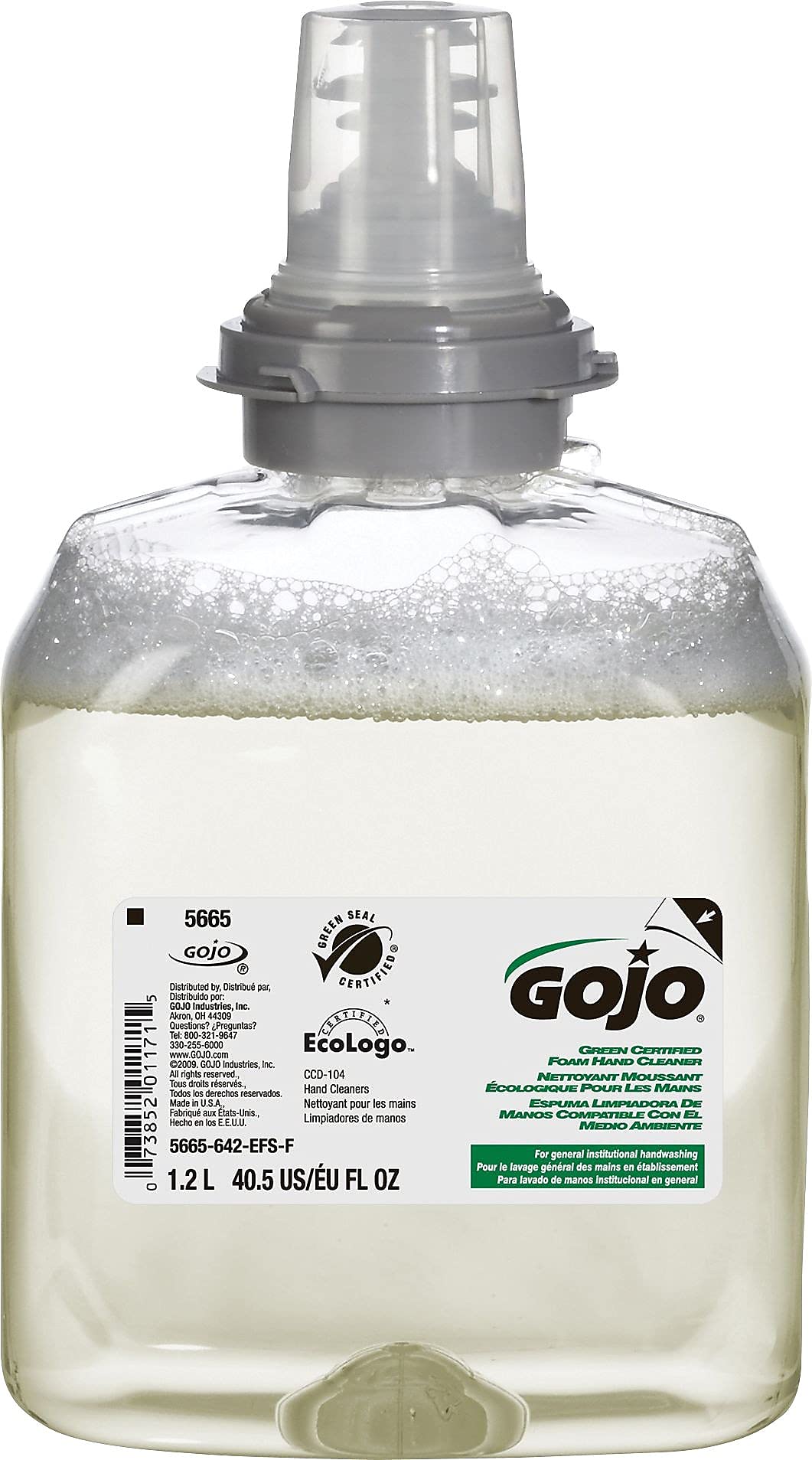 Gojo Green Certified Foam Hand Cleaner, Fragrance Free, Ecologo Certified, 1200 Ml Hand Soap Refill Tfx Touch-Free Dispenser (Pa
