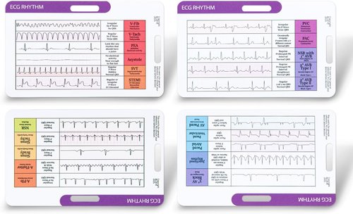 **EKG Rhythm Interpretation Card - Quick ECG Reference Guide with 3X Magnifier & Badge Holder - Durable Plastic for Nurses**