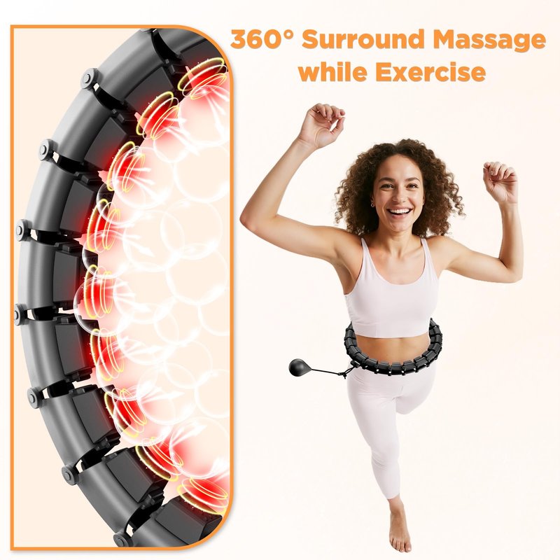 RJOP Weighted Hoop Fitness Circle – 32 Detachable Segments, 65-Inch Plus Size, Efficient Home Fitness and Weight Loss for Adults & Women (Black)