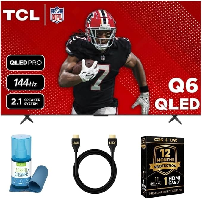 TCL 43-Inch QLED Pro 4K Smart Google TV Bundle - HDR10+, Dolby Vision & Atmos, Voice Remote, 60 Hz VRR, W/ 12 Months CPS Protection, UAX HDMI Cable & Screen Cleaner with Microfiber
