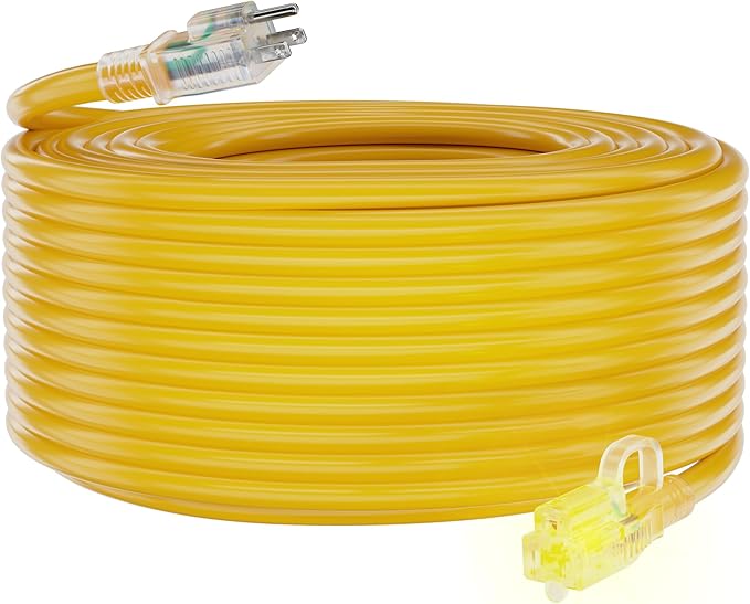 HUANCHAIN 12/3 25ft 2 Pack Heavy Duty Outdoor Extension Cord 25 ft Waterproof with Lighted end, Flexible Cold-Resistant 3 Prong Electric Cord Outside, 15Amp 1875W 12AWG SJTW, Yellow, ETL