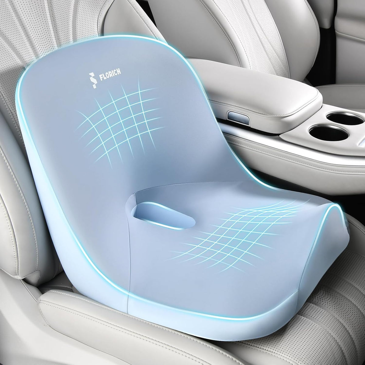 Car Seat Cushion and Lumbar Support Pillow, Larger Memory Foam Seat Cushion, Ergonomic L-Shaped Design Cushion for Back Pain Relief, Non-Slip Driving Cushion for Car, Office, Truck, Wheelchair-Gray