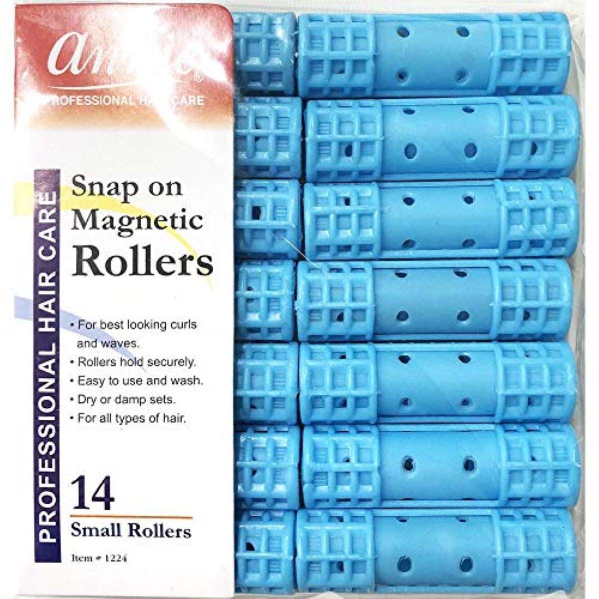 Annie Snap On Small Magnetic Hair Rollers For Hair Curling And Perm Styling - Blue 1/2'' - Set Of (14)