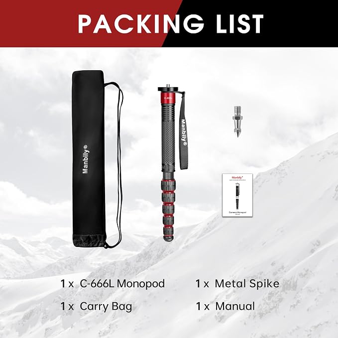 Manbily Camera Monopod, C-666L 32mm Tube Carbon Fiber Monopod