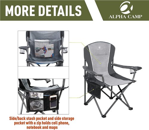 ALPHA CAMP Oversized Camping Chair - Heavy Duty Steel Frame, Supports 350 LBS, Portable with Cup Holder & Padded Arms
