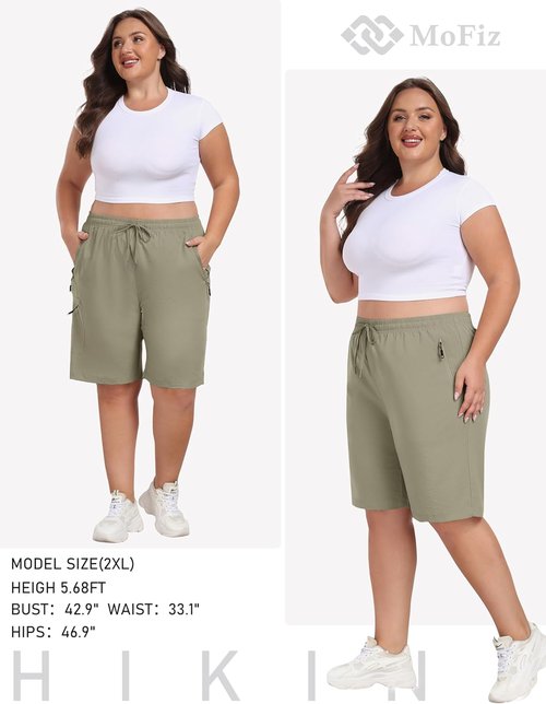 MoFiz Women's Plus Size Hiking Shorts - Lightweight Quick-Dry Athletic Shorts in Grey Khaki, 4XL