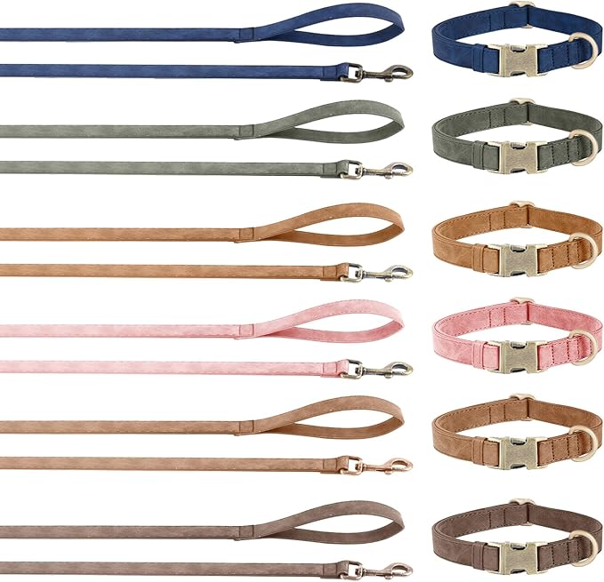 Genuine Leather Dog Collar - Adjustable Pet Collar with Quick Release Metal Buckle, Soft Skin Friendly Real Leather Collar for Small, Medium, Large Dogs (Brown Collar + Rope, M:Fit 12-20" Neck)