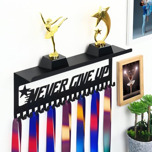 Bnesi Black Metal Medal Holder | Adjustable Trophy Wall Frame - Foldable Organizer for Medals