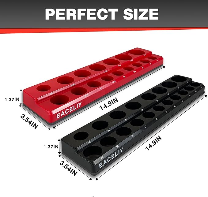 1/2" Magnetic Socket Organizer Set, 2-Piece SAE & Metric Socket Holder Kit,,Tools tray, holds 35 Deep and Shallow 1/2" Sockets, attaches to steel box/tool cart (sockets not included)