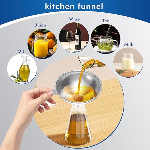 Serinar Stainless Steel Funnel (5.7 in. x 1 in. Mouth) with 30 Mesh Removable Stainless Steel Filter, Food Grade Metal Large Funnel for Kitchen, Liquids, Oils, Powders, Spices, Home Brewing.