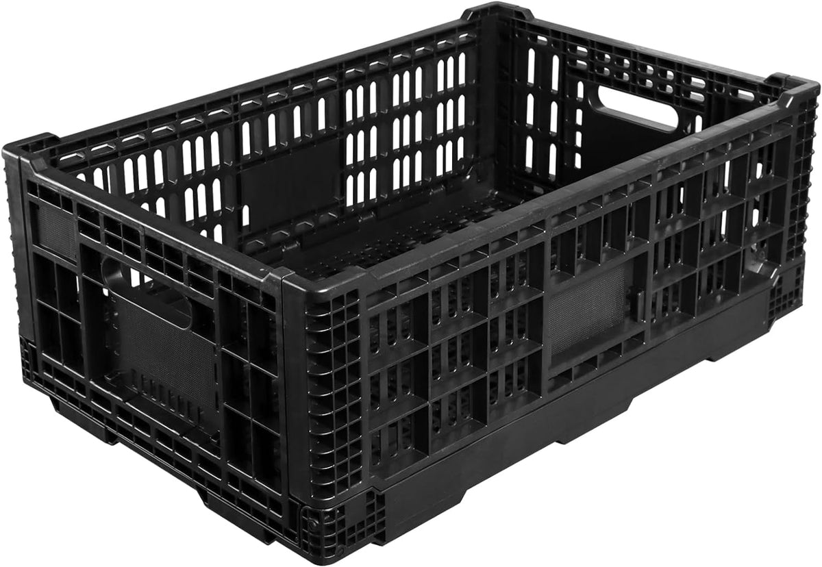Collapsible Storage Bin Containe,52 Liter Transferheavy duty Black plastic storage box,milk crates heavy duty Transit storage (2)