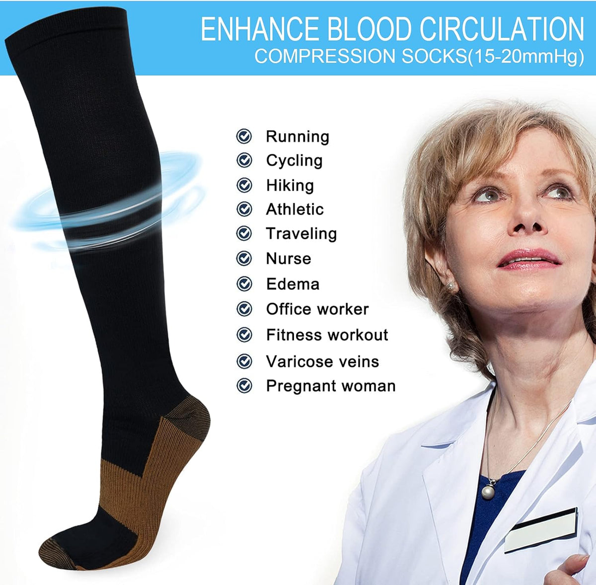 Skiennix Copper Compression Socks - 8 Pairs for Enhanced Circulation | Unisex Design