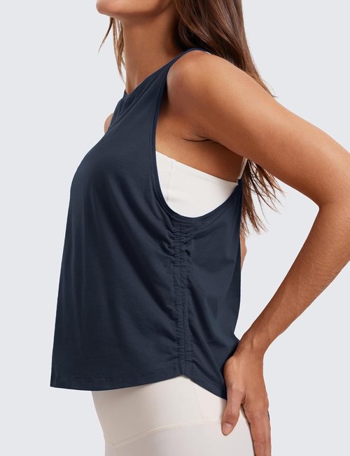 CRZ YOGA Pima Cotton Tank Top - Ruched Side Design for Women | Casual Racerback Sleeveless Shirt