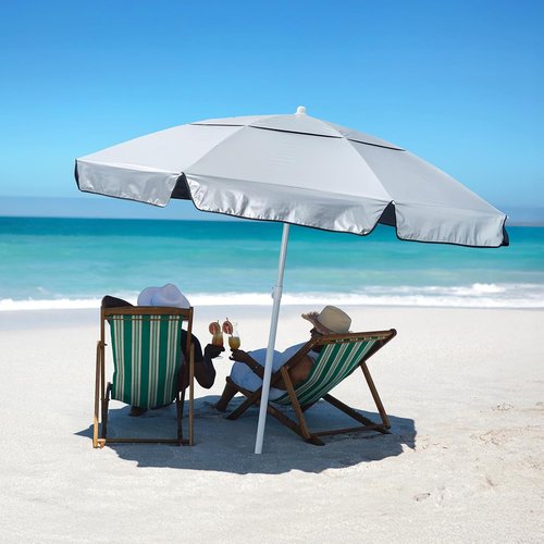 G4Free Heavy Duty Beach Umbrella - UPF 50+ UV Protection Double Canopy, 6.5 ft Portable Sun Shelter with Carry Bag