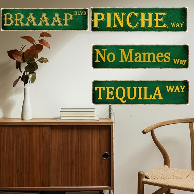 Funny Tequila Way Street Tin Sign - Vintage Metal Wall Decor for Home Bar - 4x16 Inch