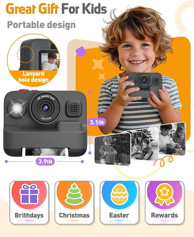 Yehtta Kids Camera Instant Print, Dual-Lens Front Rear Selfie Camera