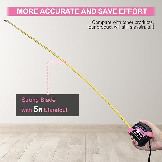 PREXISO 2-in-1 Digital Tape Measure - 16Ft Pink Digital Measuring Tape