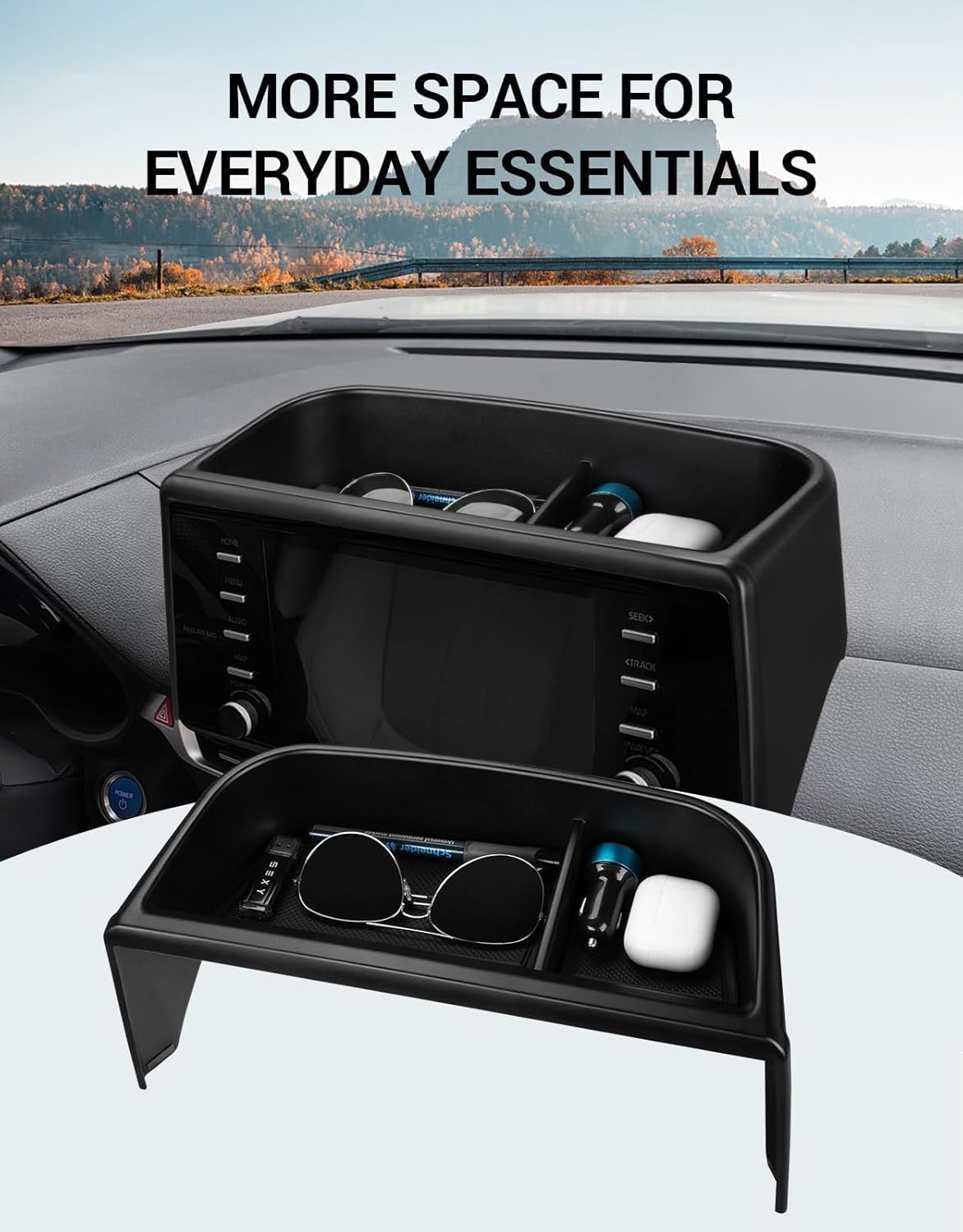 Ecarzo Dash Tray Phone Holder Compatible with 2021-2024 Toyota Sienna Interior Accessories, Hidden Storage Organizer Behind Screen Sunglass Tissue Holder(Not Fit 2025 Sienna)