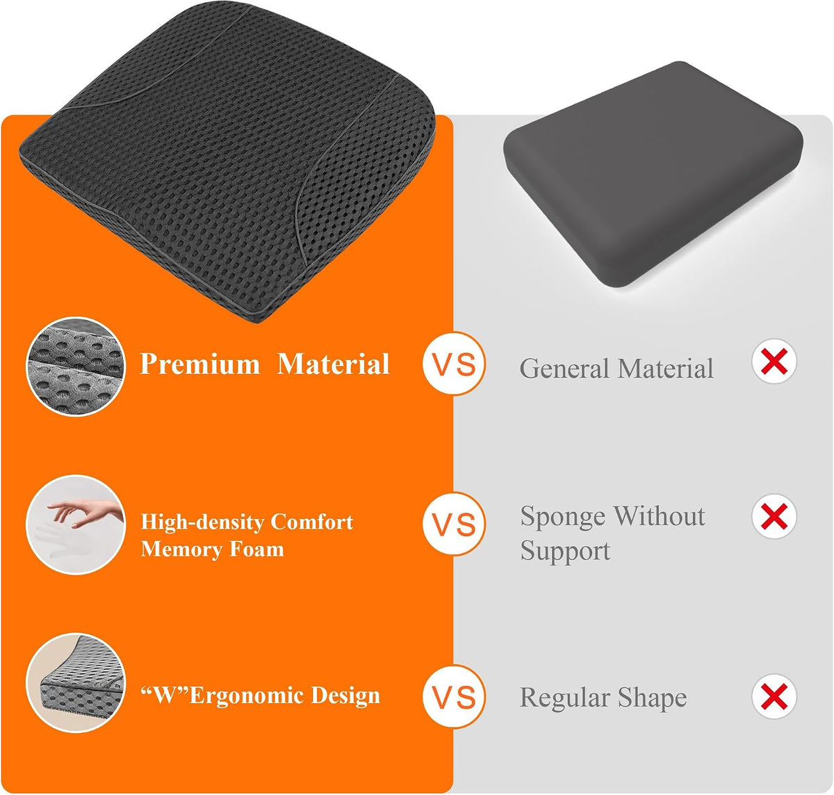 kingphenix Premium Car Seat Cushion, Memory Foam Driver Seat Cushion to Improve Driving View- Coccyx & Lower Back Pain Relief - Seat Cushion for Car, Truck, Office Chair (4D Mesh Black)
