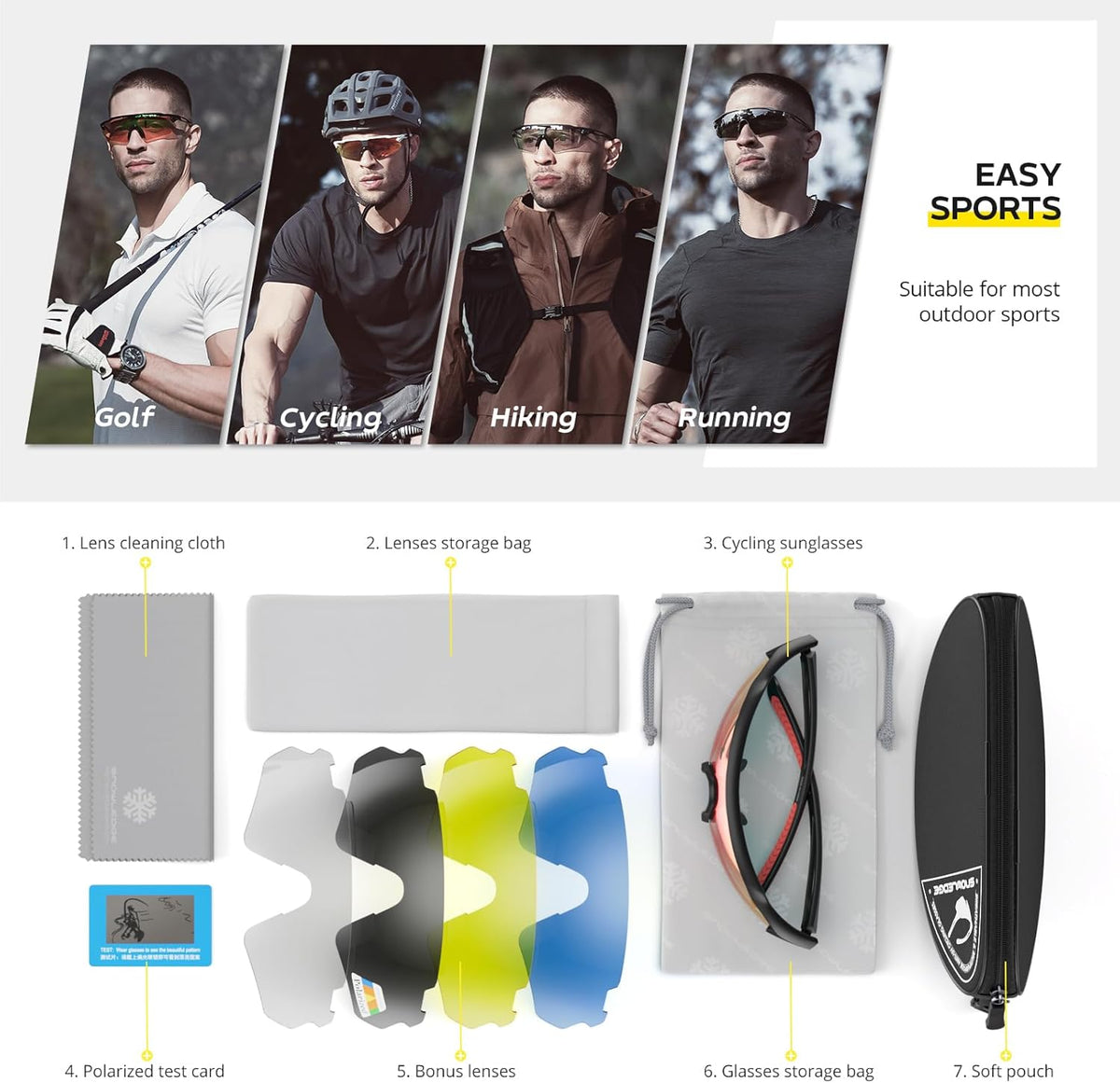 Skiennix Cycling Glasses - TR90 Unbreakable Frame with Polarized Anti-UV400 Lenses