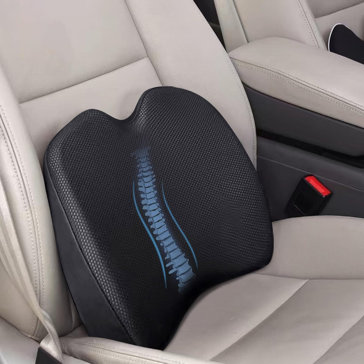 Super Soft Lumbar Support Pillow for Car, 100% Memory Foam Lumbar Pillow with Breathable Removable Cover, Ergonomic Design - Back Pillow Lumbar Support Pillow for Office Chair/Back Pain Relief(Black)