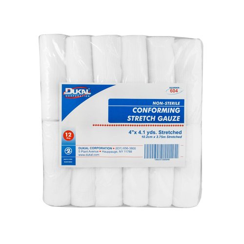 Dukal 604 Conforming Stretch Gauze, Non-Sterile, 4" Width x 4.1 Yard Length, Pack of 96