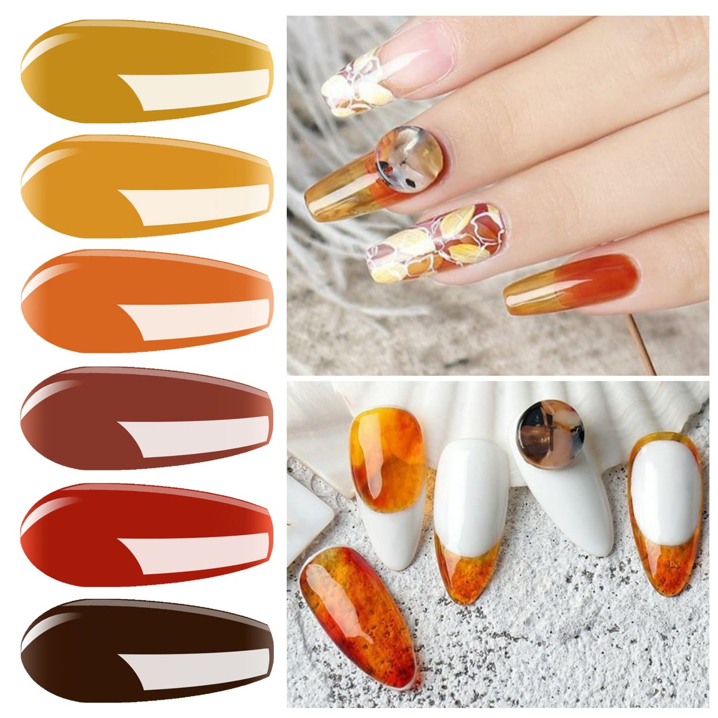 Vishine Amber Jelly Crystal Gel Nail Polish Collection, Translucent Tortoise Shell Nails Red Coral Burnt Orange Grey Amber Brown