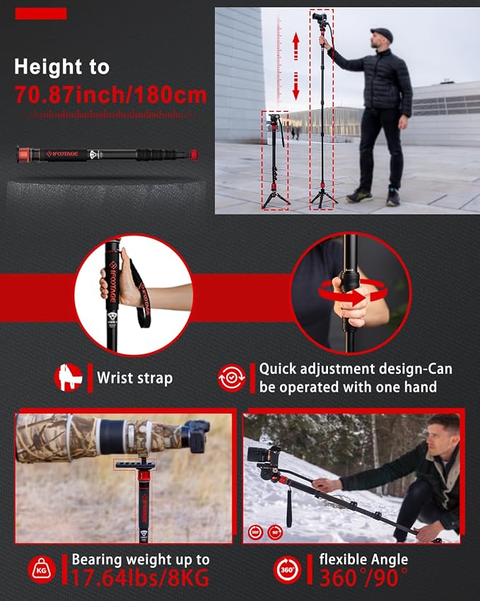 IFOOTAGE Monopod for Camera Cobra 3 A180T, Quick Adjust Monopod