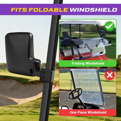 Golf Cart Side Mirrors, No Drilling Golf Cart Rear View Mirrors Universal for Club Car EZGO YAMAHA, Folding Golf Cart Mirrors with Multiple Size Clips, HD Shatterproof Glass Durable Anti-Shudder