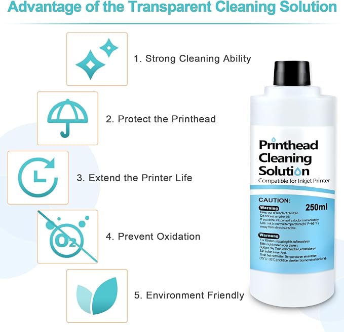 Printhead Cleaning Kit for Epson, 250mL Printer Cleaning Kit for Inkjet Printer