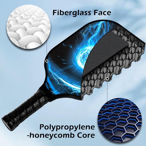 11 Pcs Pickleball Paddles Set Fiberglass Pickleball Set Carbon Fiber 2 Pickleball Paddle Lightweight Racket with 4 Outdoor 2 Indoor Pickleball Balls 2 Cooling Towels & Carry Bag Gift for Men Women