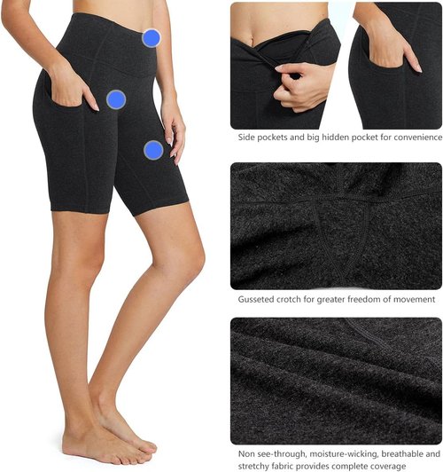 Baleaf Women's High Waist Biker Shorts - Comfortable Spandex Workout Shorts with Pockets | 8"/5"/3" Sizes