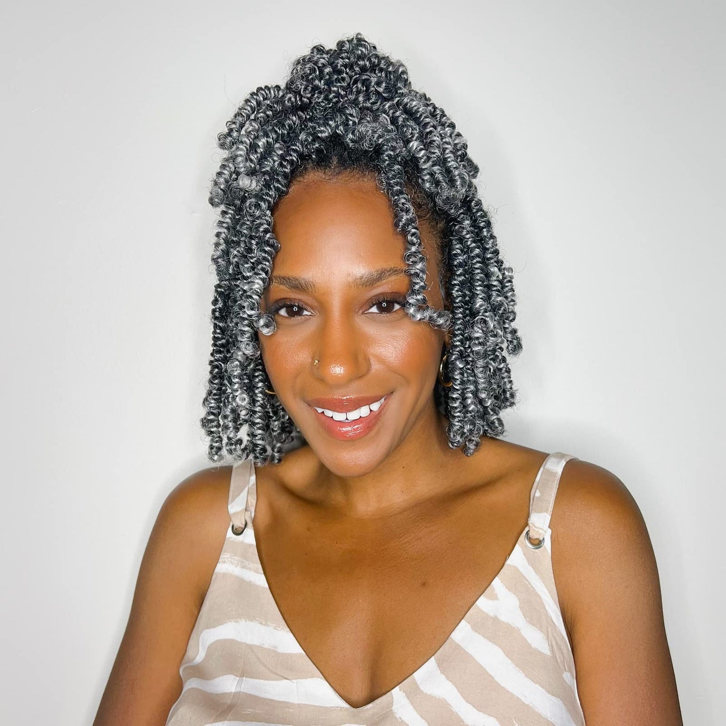 Toyotress Bob Spring Twist Hair - 8 Inch 7 Packs Ombre Gray Pre-Twisted Crochet Hair Spring Twists Crochet Braids, Synthetic Bra