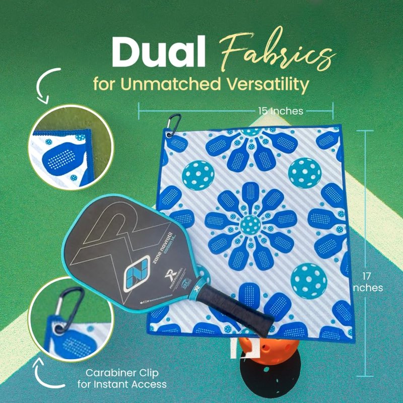 Pickleball Towel, Gifts for Women, Pickleball Accessories, Flower Microfiber & Cotton Athletic Sweat Towel with Carabiner Clip, Blue Pickle Ball Theme Gifts, Pickleball Gear(Blue Flower)