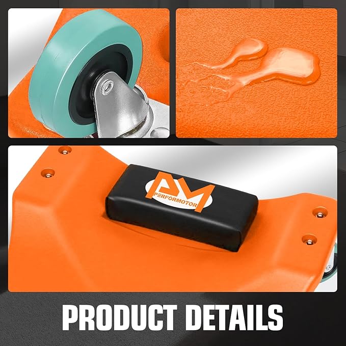PM PERFORMOTOR 40" L X 19" W Vehicle Repair Low Profile Automotive Creeper w/Padded Headrest, Orange, PM-TOL-CPC40-OG