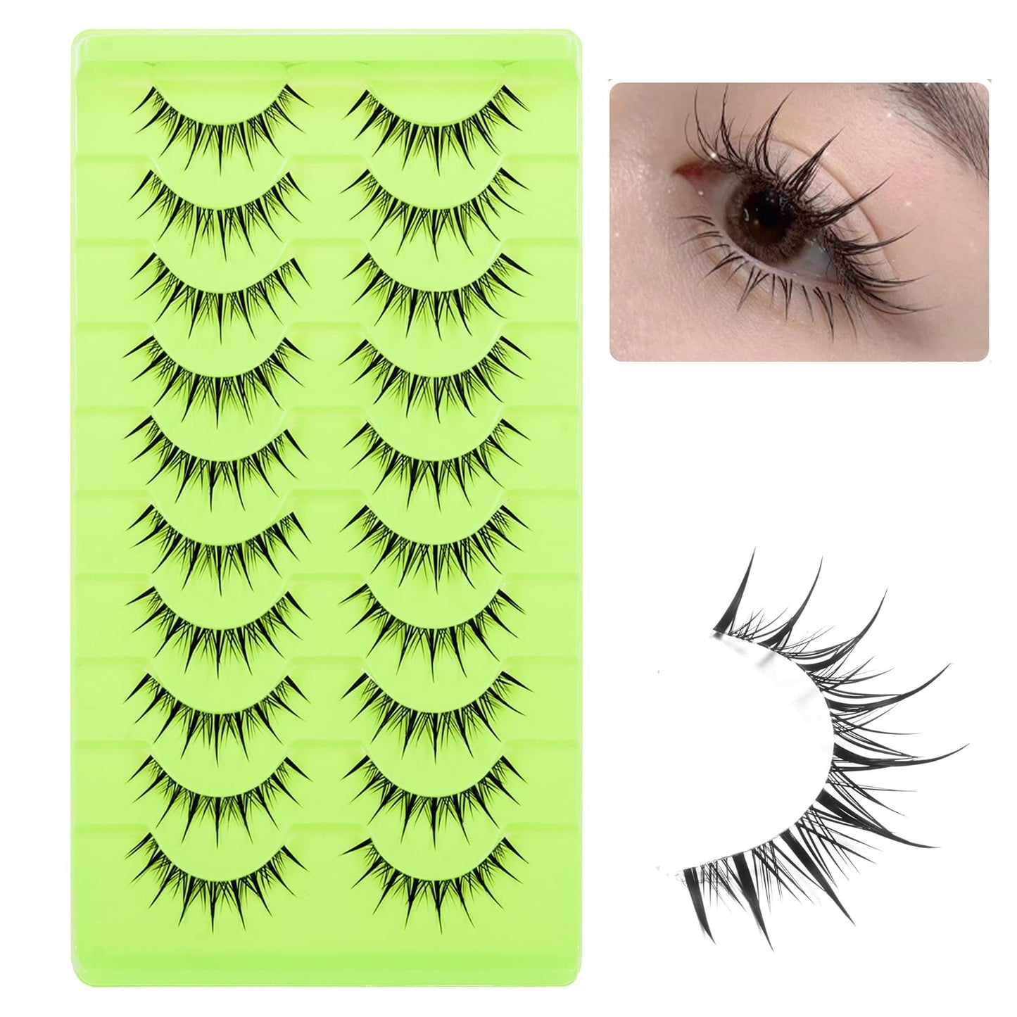 Outopen 10 Pairs Manga Lashes With Clear Band Japanese Anime Cosplay Eyelashes Asian False Eyelashes Natural Look Like Individua