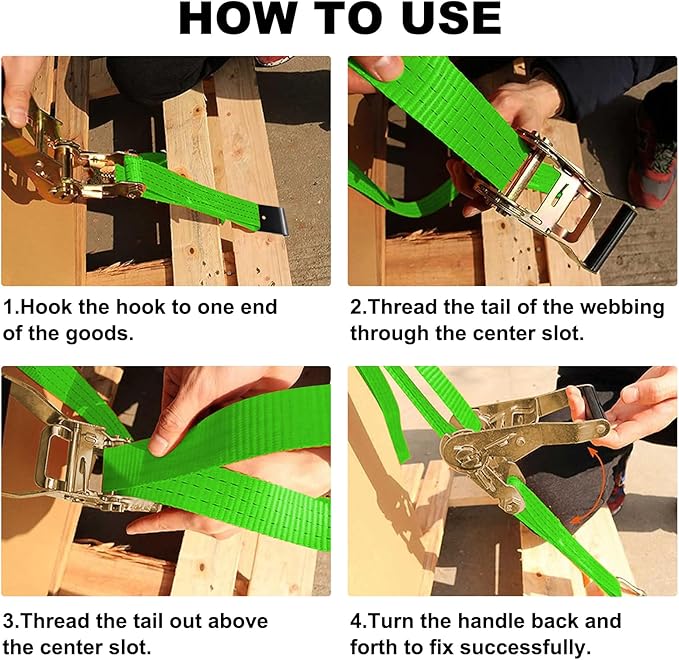 4Pack 4 inch 30ft Ratchet Straps Heavy Duty with Flat Hook for Flatbed Trailer Winch Strap 4 inch Flatbed Straps Green