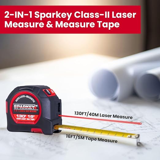 SPARKEY 2-in-1 Laser Tape Measure, 130Ft Laser Distance Measurement,