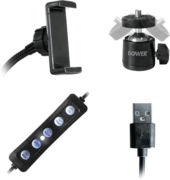 Bower 10 inch RGB Selfie Desktop Ring Light Stand Studio Kit