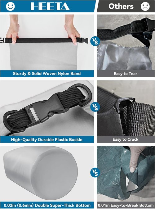 HEETA Waterproof Dry Bag - Lightweight Roll Top Storage Backpack with Emergency Whistle | 5L/10L/20L/30L/40L Options for Travel, Kayaking, Camping