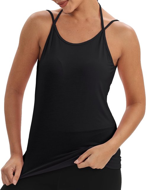 Mippo Womens Workout Tops Open Back Athletic Yoga Tank Tops Sleeveless Breathable Gym Exercise Sports Shirts Loose Fit Black M
