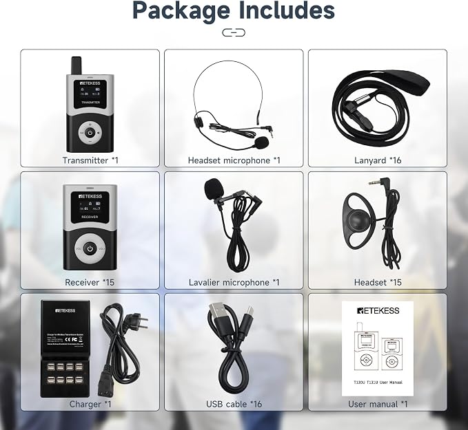Retekess T130U Wireless Tour Guide System, Church Translation System, One-Key
