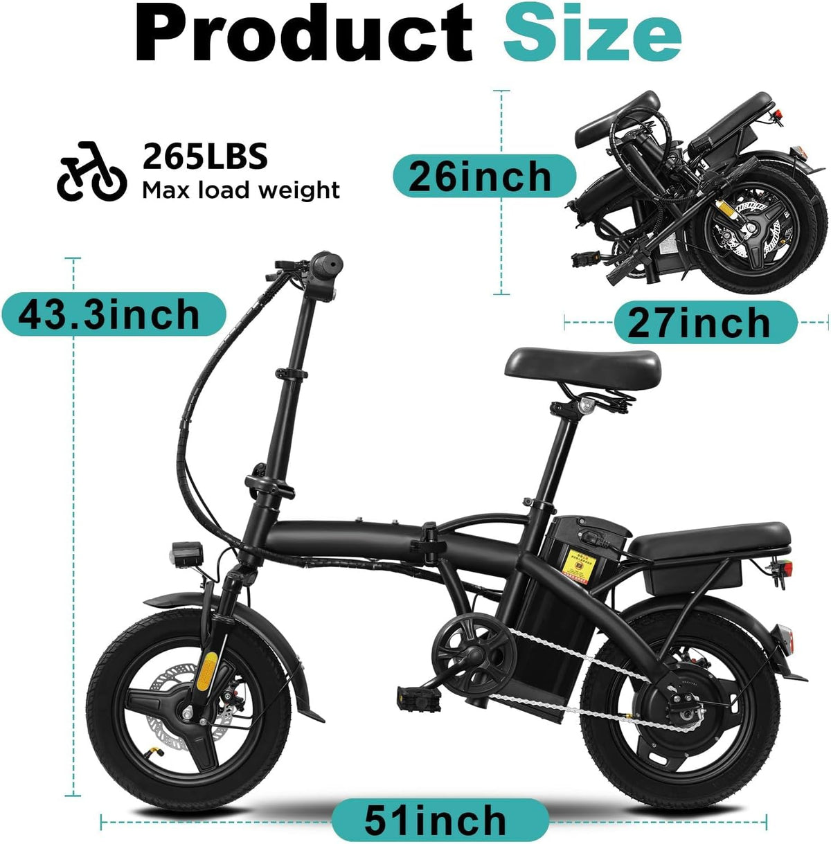 Skiennix Electric Bike - Compact Folding Ebike with 560-740W Motor & 32 Miles Range | 14" Design