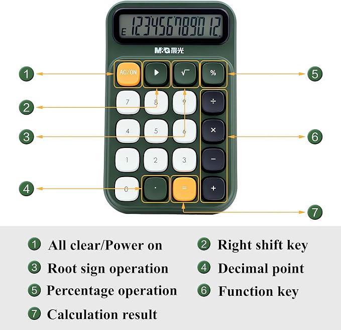 M&G Mechanical Switch Calculator, 12 Digits, Large LCD Display and Big Buttons