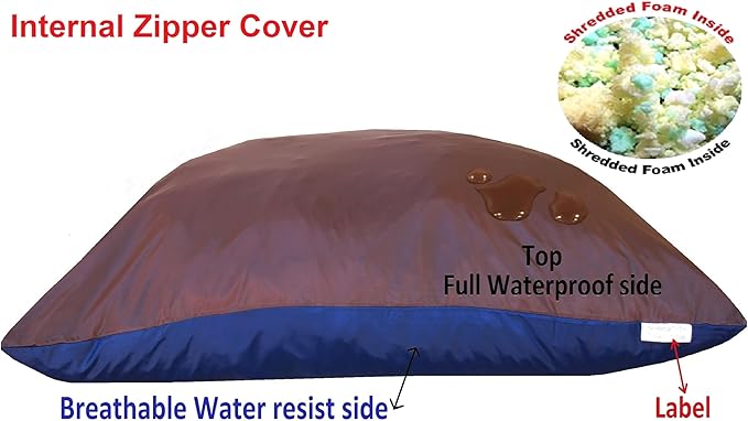 Dogbed4less Shredded Memory Foam Pillow Dog Bed with Waterproof Liner and Machine Washable Cover (Brown Microsuede, Large 48"X29")