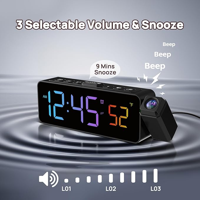 Netzu Projection Alarm Clock for Bedroom Ceiling, Small Compact Plug-in Digital