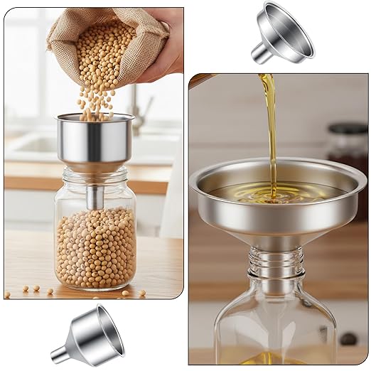 2pcs Stainless Steel Mini Funnels Set, Small Filling Funnels Multi-Flask Funnel for Essential Oils, Liquor Flasks, Spice Powders, Kitchen Use Silver