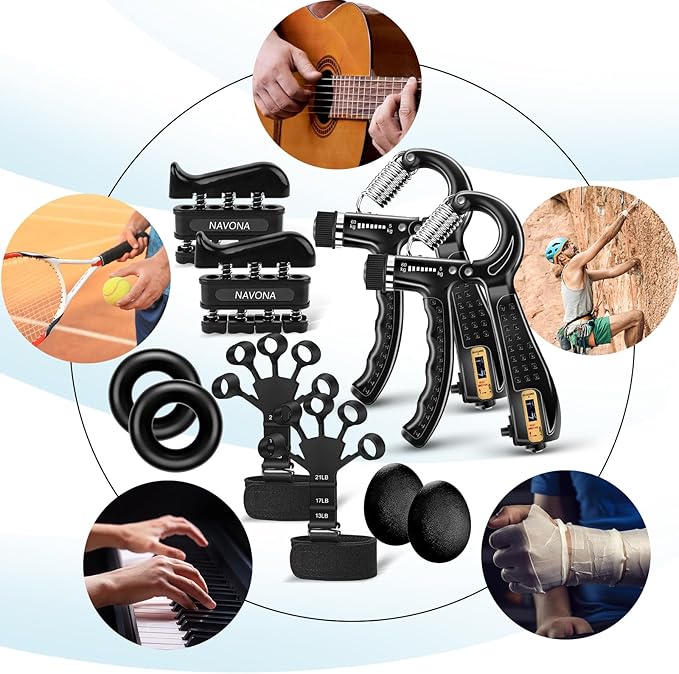 10 PCS Grip Strength Trainer Kit, Hand Gripper Strengthener, Forearm Strengthener, Finger Strengthener, Finger Exerciser, Stress Relief Ball,Forearm Workout Ring for Muscle Building and Injury Recover