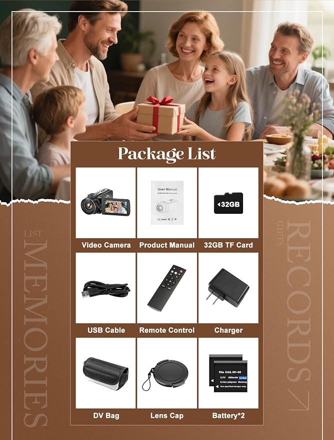 ZYDIIE 4K Video Camera Camcorder UHD 64MP Vlogging Camera